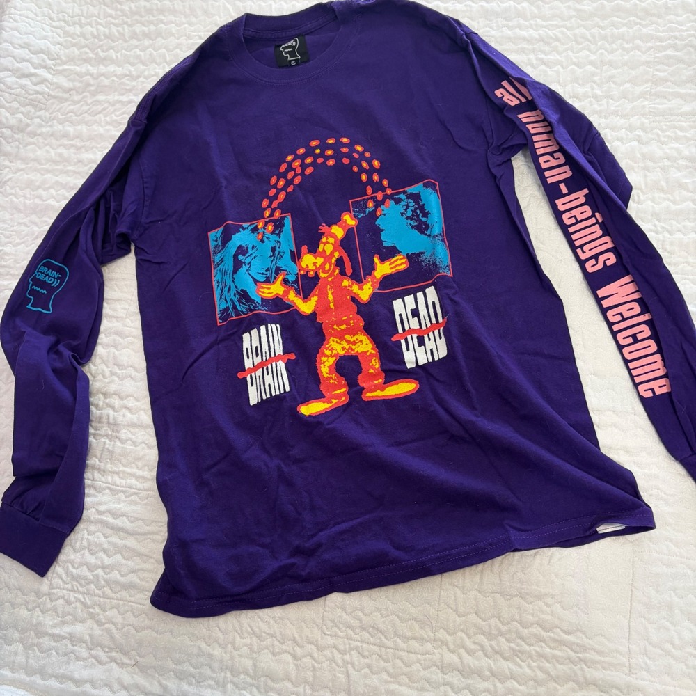 Brain Dead Post Modern Primitive Thought Purple Long Sleeve Graphic Tee Small